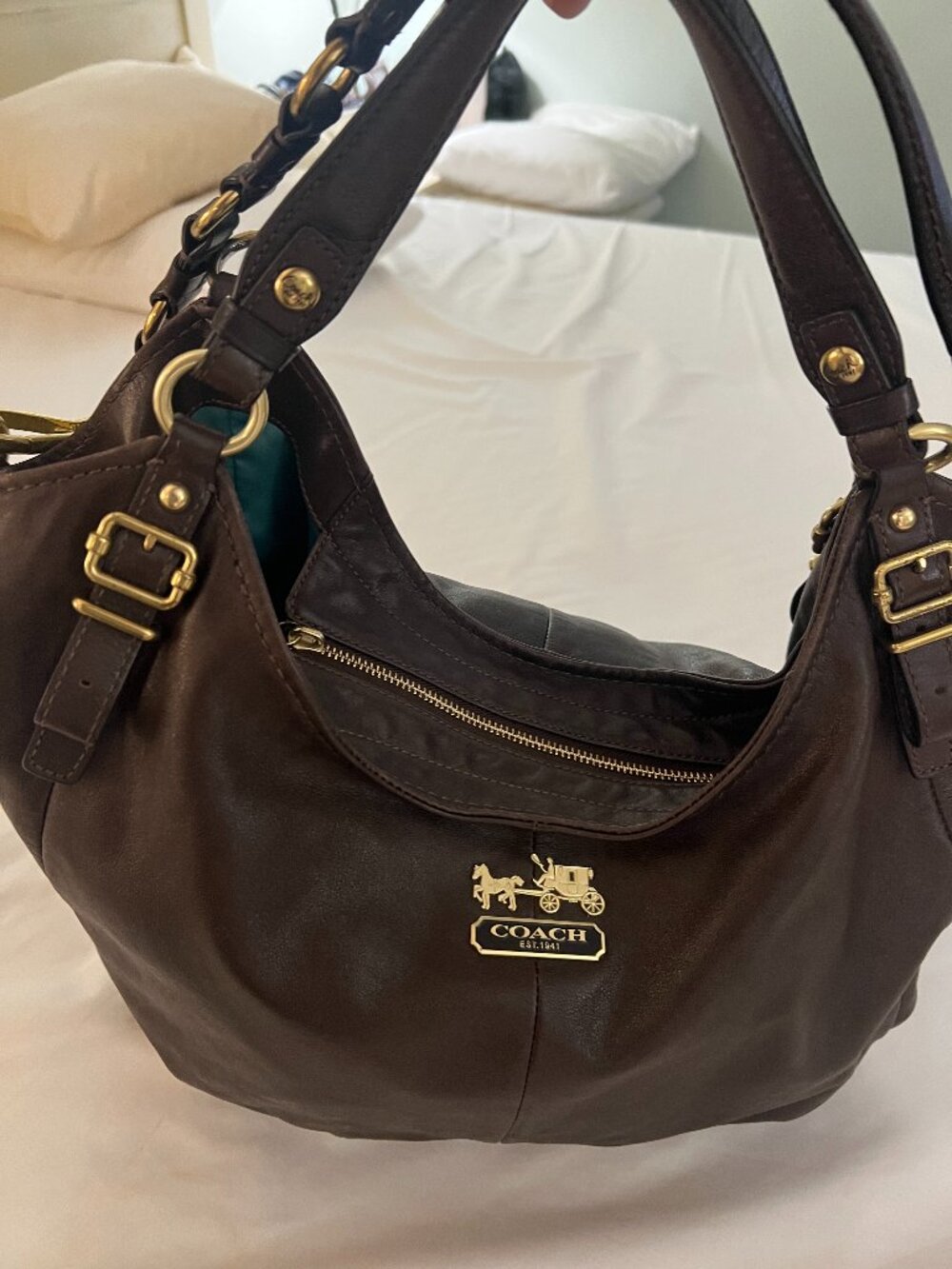 Vintage Coach Madison Sophia Dark Brown Pleated Leather Satchel Bag 15222